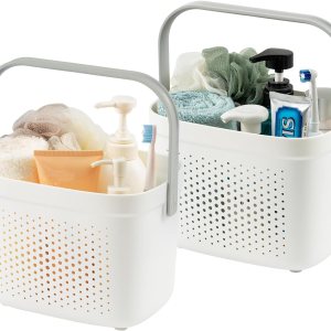 TAILI Cestas de almacenamiento de plástico con asas, organizador de estante de ducha, cesta de ducha portátil para baño, cocina, dormitorio, gris TAILI Cestas de almacenamiento de plástico con asas, organizador de estante de ducha, cesta de ducha portátil para baño, cocina, dormitorio, gris