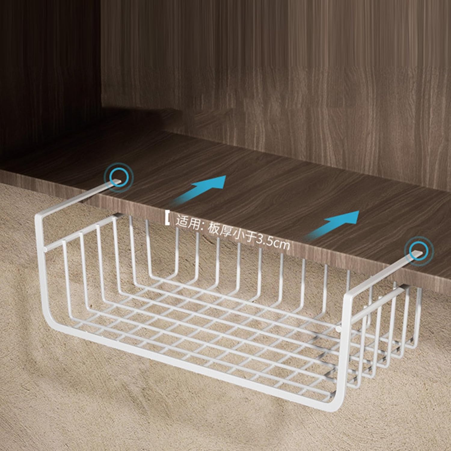 Cesta de almacenamiento para debajo del estante, multiusos, de metal, para cocina, oficina, despensa, escritorio, estantería (M blanco)