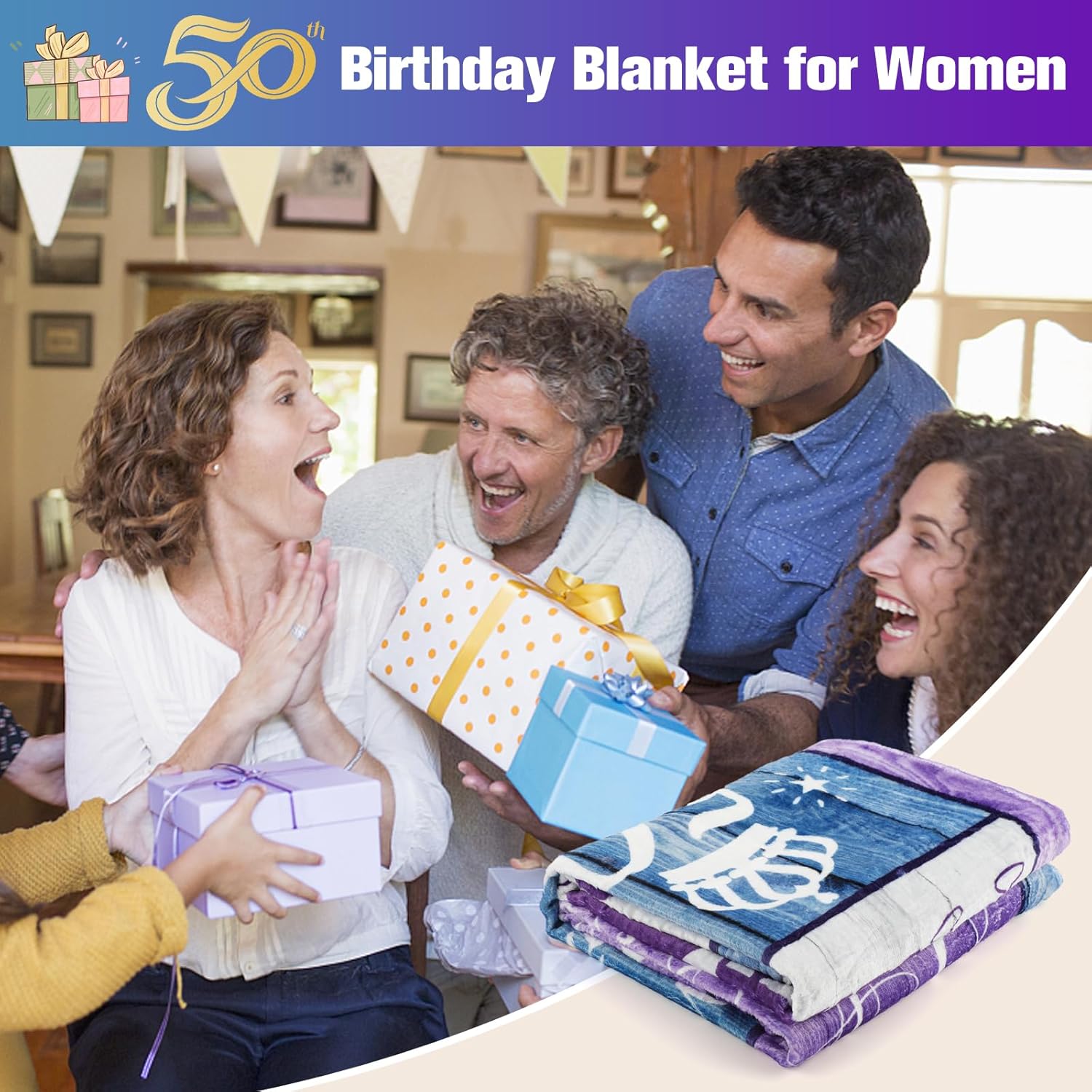 Regalos de cumpleaños 50 para mujer, ideas de regalo de cumpleaños 50, regalos de 50 años para mujeres, manta suave de 60 x 50 pulgadas, regalos de