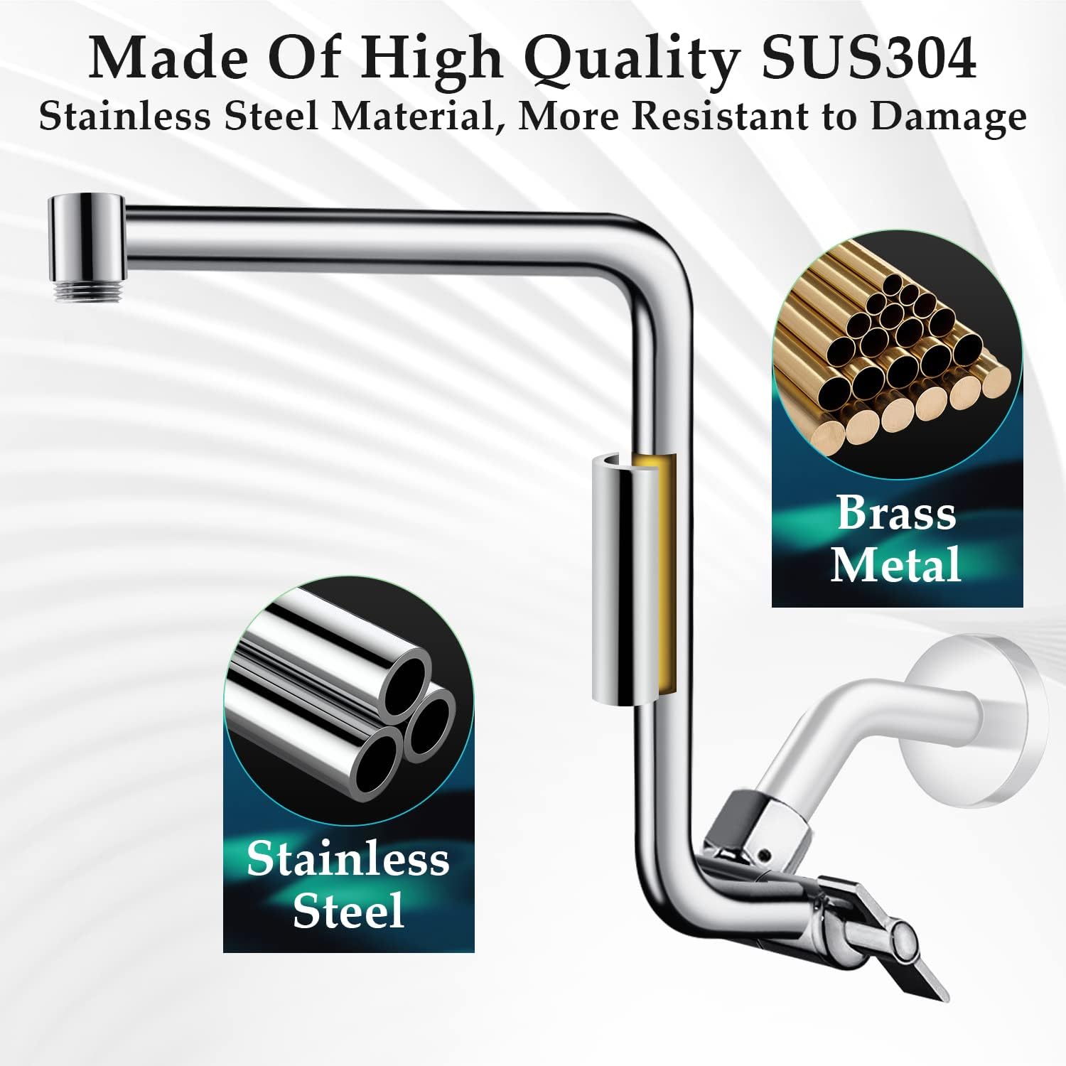 Brazo de extensión de cabezal de ducha tipo lluvia, brazo de extensión de ducha de metal de 12 pulgadas, extensor de cabezal de ducha curvado