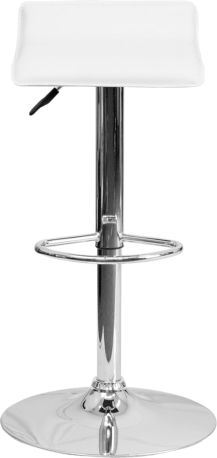 Flash Furniture taburete alto de diseño contemporáneo, vinilo negro, ajustable, con base cromada, Madera Noble Microfibra, Blanco