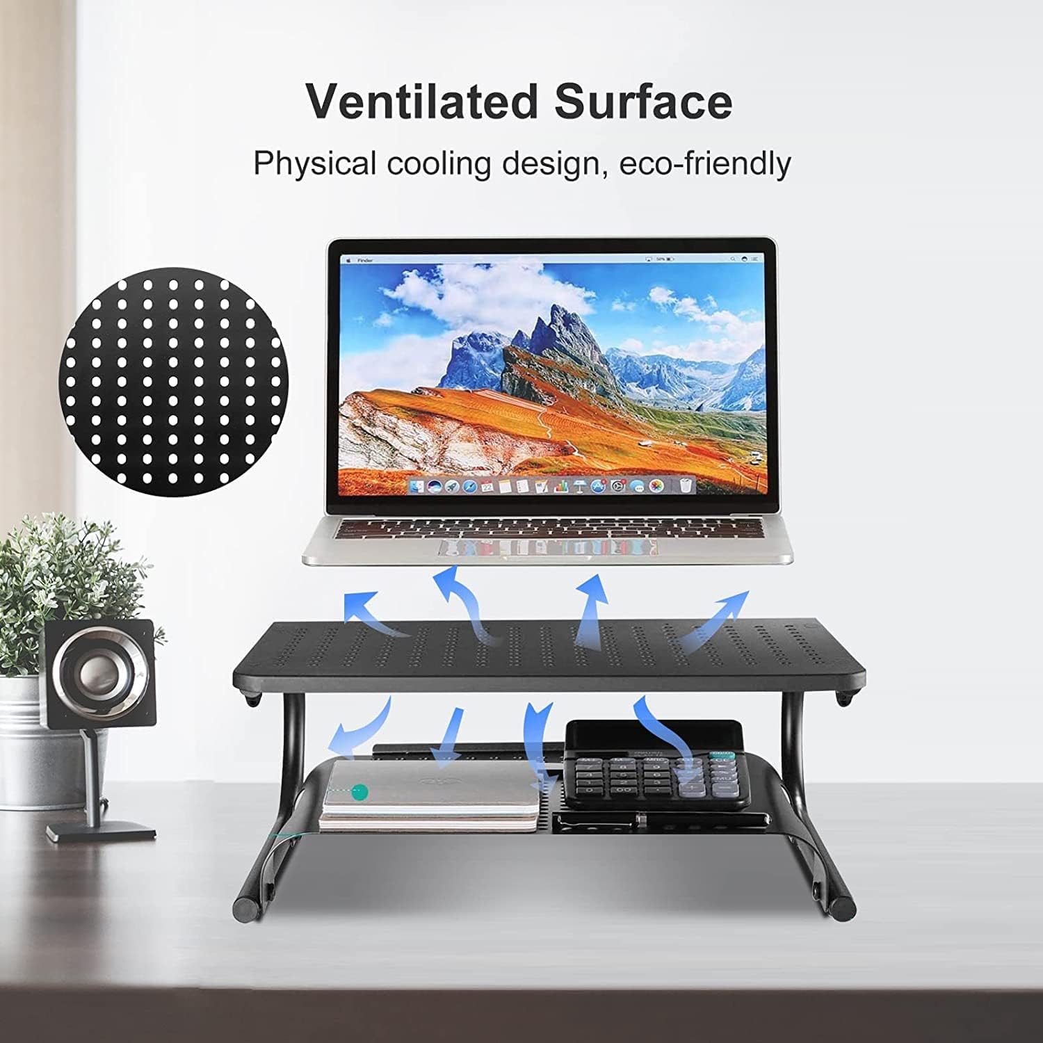 suptek Soporte elevador para monitor para computadora, laptop, impresora, cuaderno y todas las pantallas planas con plataforma de metal ventilada y