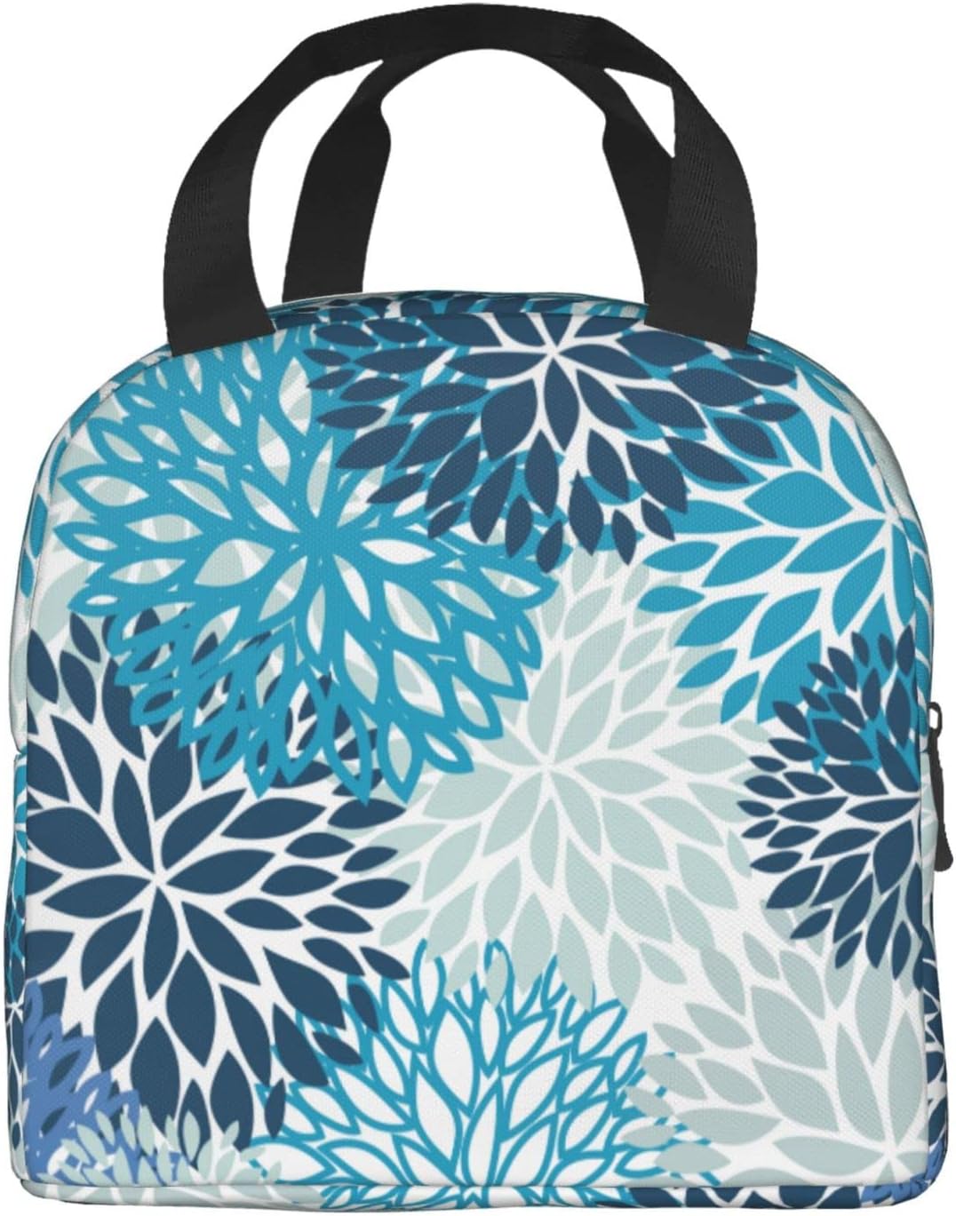 Bolsa de almuerzo con flores de crisantemo, color azul marino, compacta, reutilizable, contenedor para mujeres, hombres, escuela, oficina, trabajo,