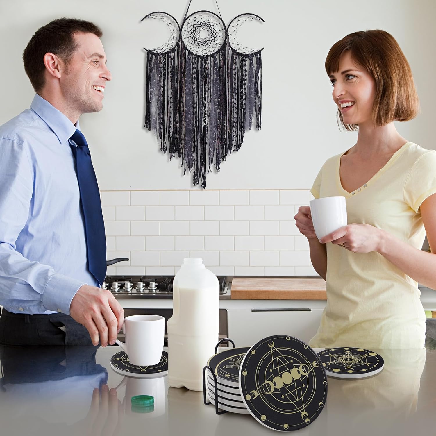 Posavasos de bruja para bebidas, decoración de bruja de cocina, decoración gótica del hogar, regalos para mujeres, juego divertido de 6 piezas con