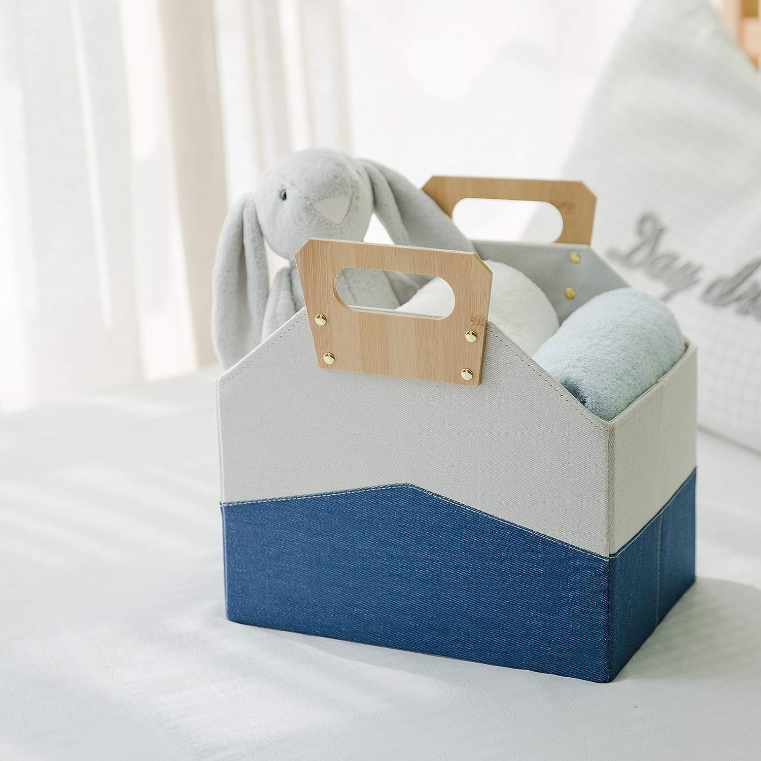 Paquete de 2 revisteros, revistero plegable con mango de bambú, soporte duradero para revistas, carpeta de suelo, organizador de libros de juguetes,