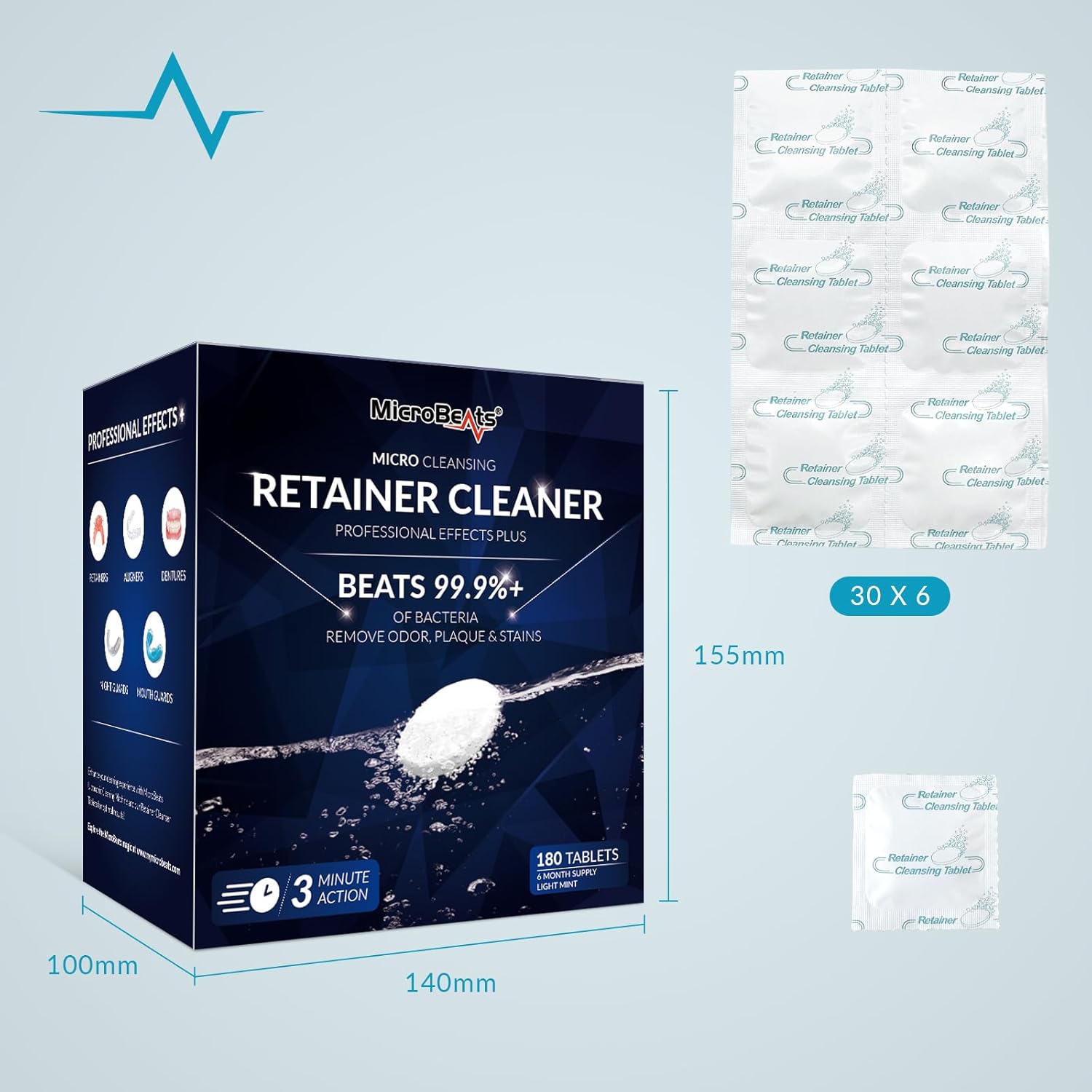 Tabletas limpiadoras de retenedores para limpieza Invisalign, tabletas de limpieza intensiva de dentaduras postizas que eliminan el olor y la placa