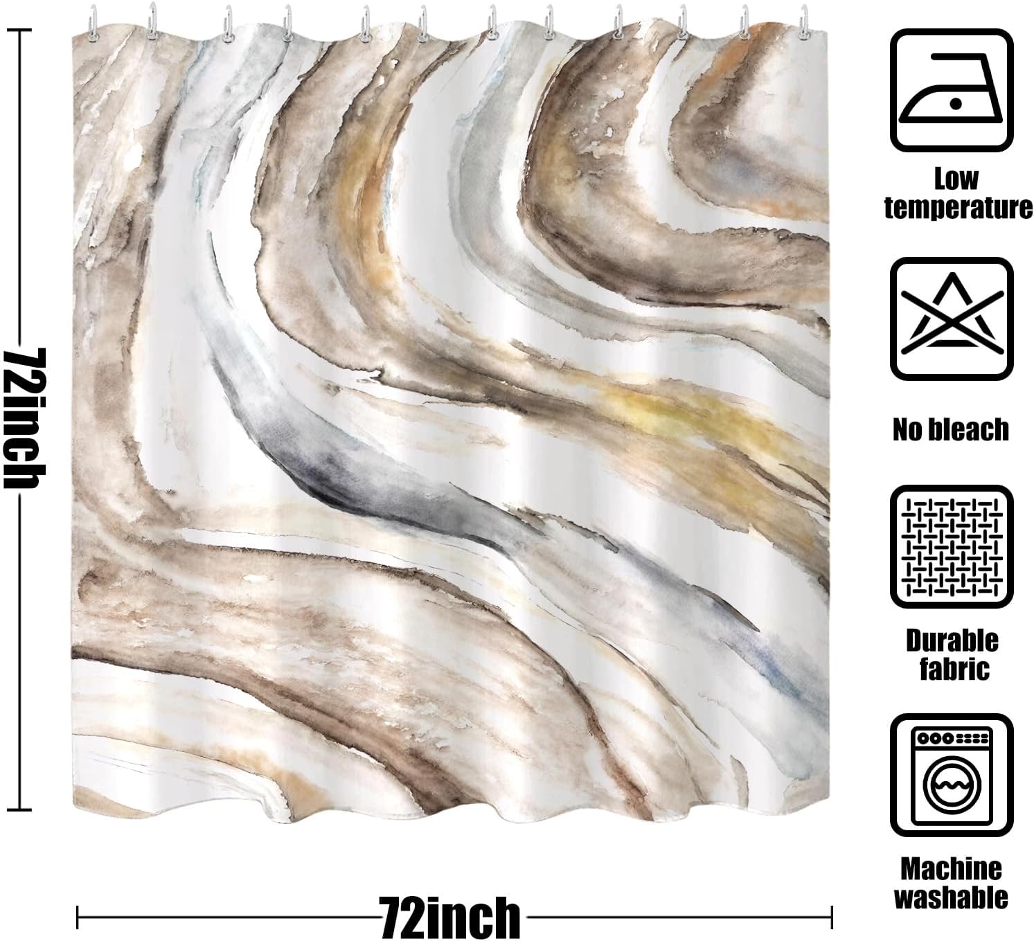 Lifezilla Juego de cortina de ducha de mármol gris dorado abstracto neutro, juego de cortina de ducha de tela impermeable con 12 ganchos