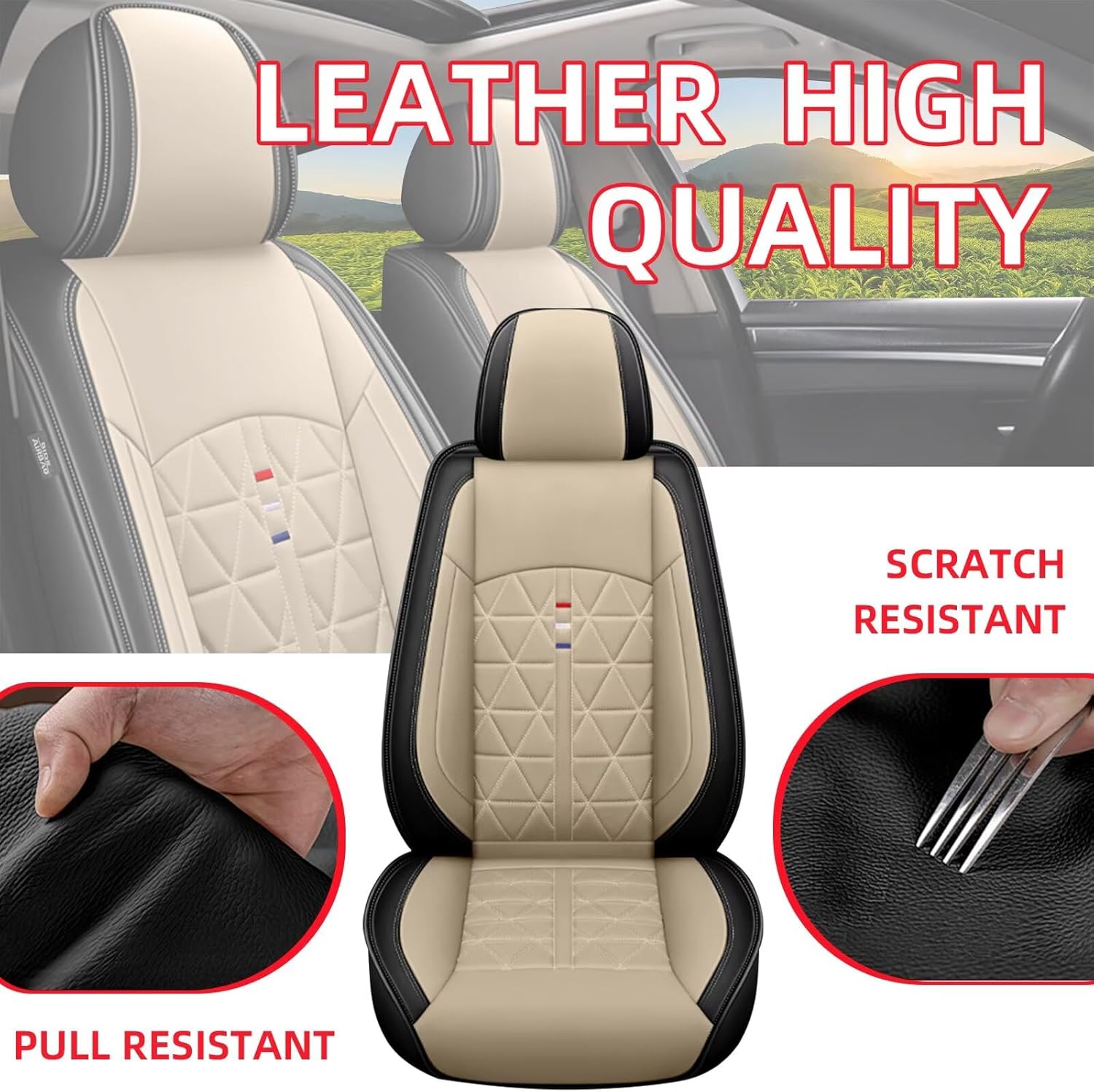 Front Seat Covers Fit for Ford Ecosport 2018-2024 2025 Seat Covers Waterproof Leather Automotive Seat Cushion with Airbag Compatible (2 Seats, Black