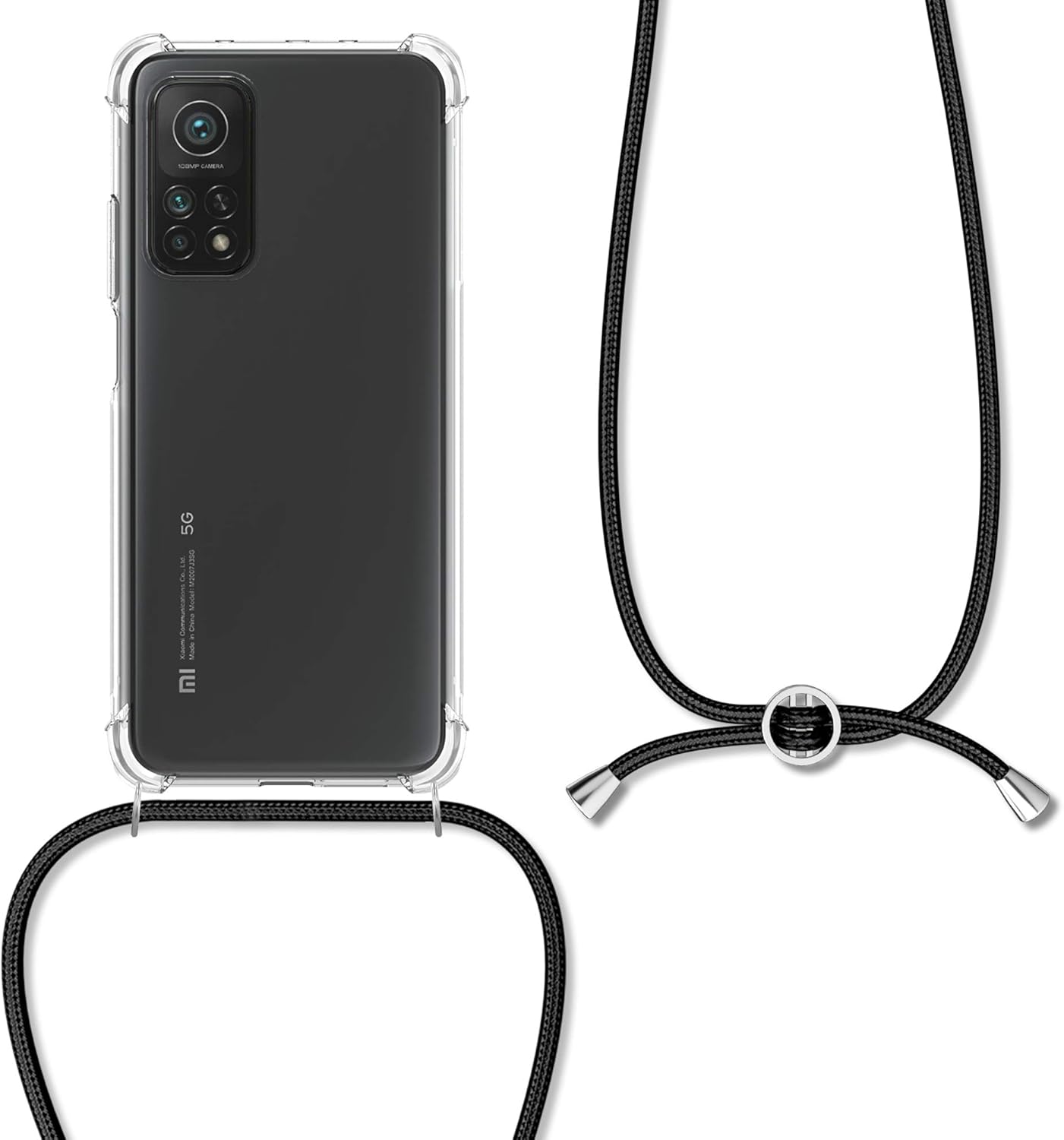 kwmobile Funda cruzada compatible con Xiaomi Mi 10T  Mi 10T Pro – Funda transparente de TPU para teléfono con correa de cordón – NegroTransparente