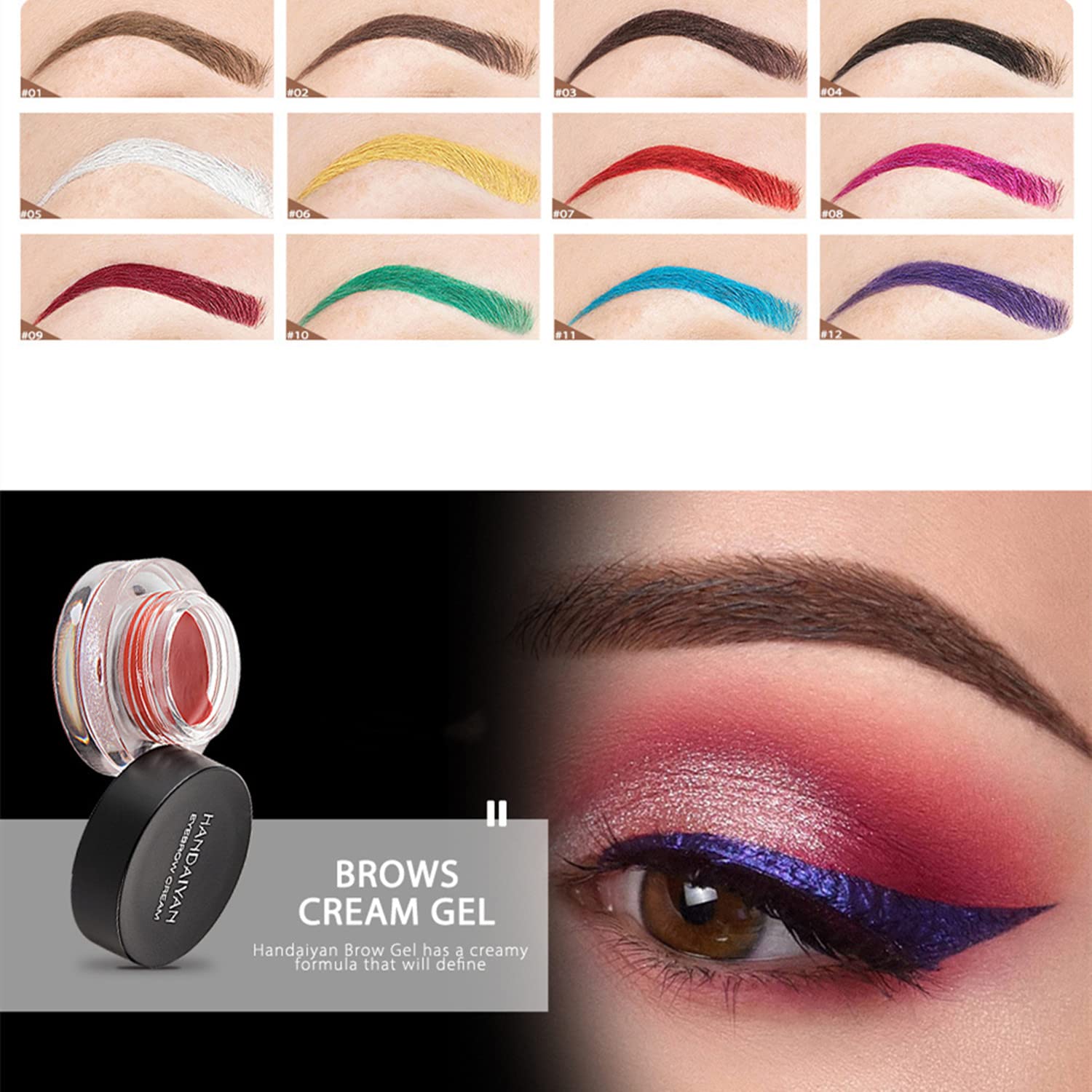 Crema de cejas de 12 colores, gel de pomada de cejas suave de larga duración, impermeable, delineador de ojos, maquillaje para cejas cosméticos con