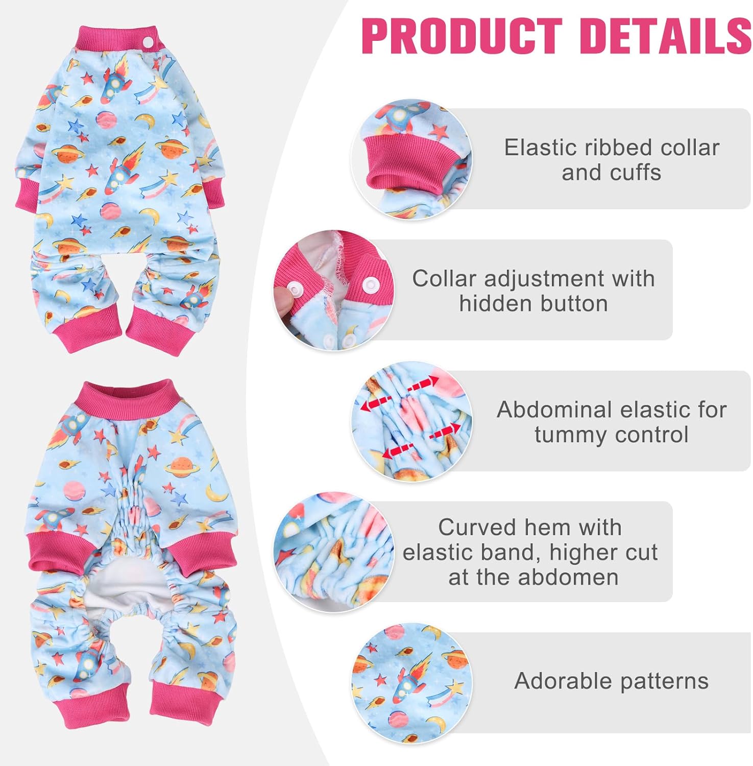 BEAUTYZOO Pijama elástico para perros pequeños y medianos, ropa de terciopelo suave para perros fríos de invierno, cuello ajustable, pijama de
