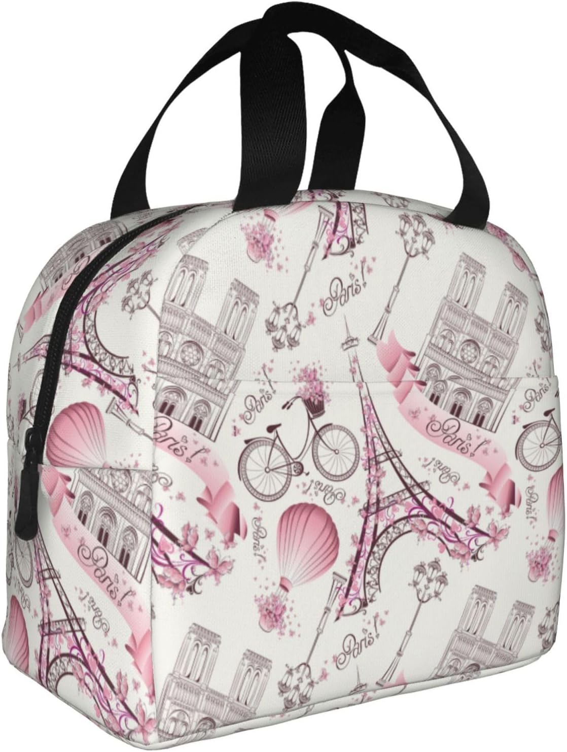 Bolsa de almuerzo aislada París Torre Eiffel Rosa Enfriador Tote Reutilizable Lonchera Contenedor para Trabajo Oficina Viajes Picnic