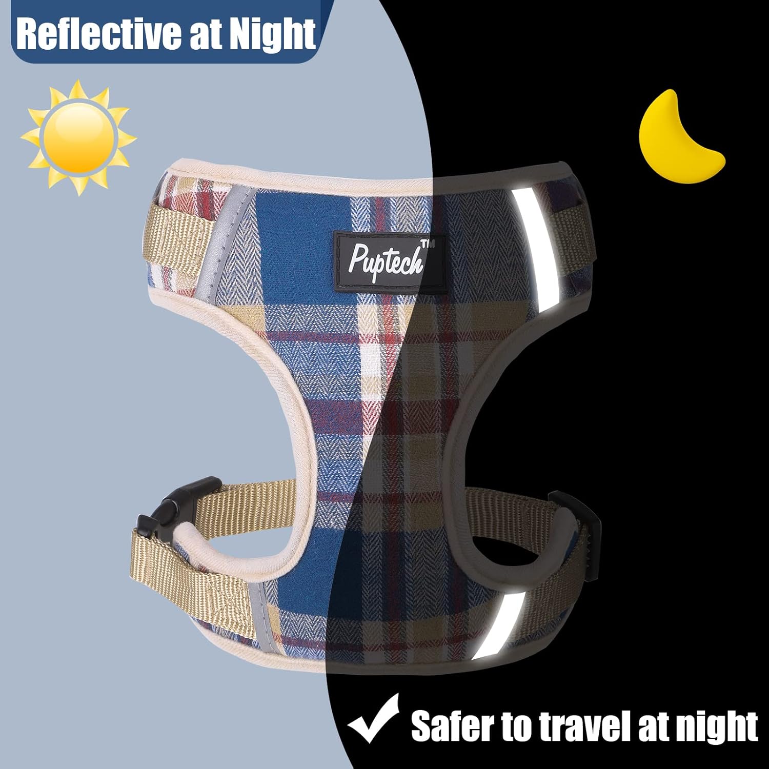 PUPTECK Juego de arnés y collar de correa para perros pequeños y medianos, cachorros y gatos, sin tirones, ajustable, reflectante, de malla suave,