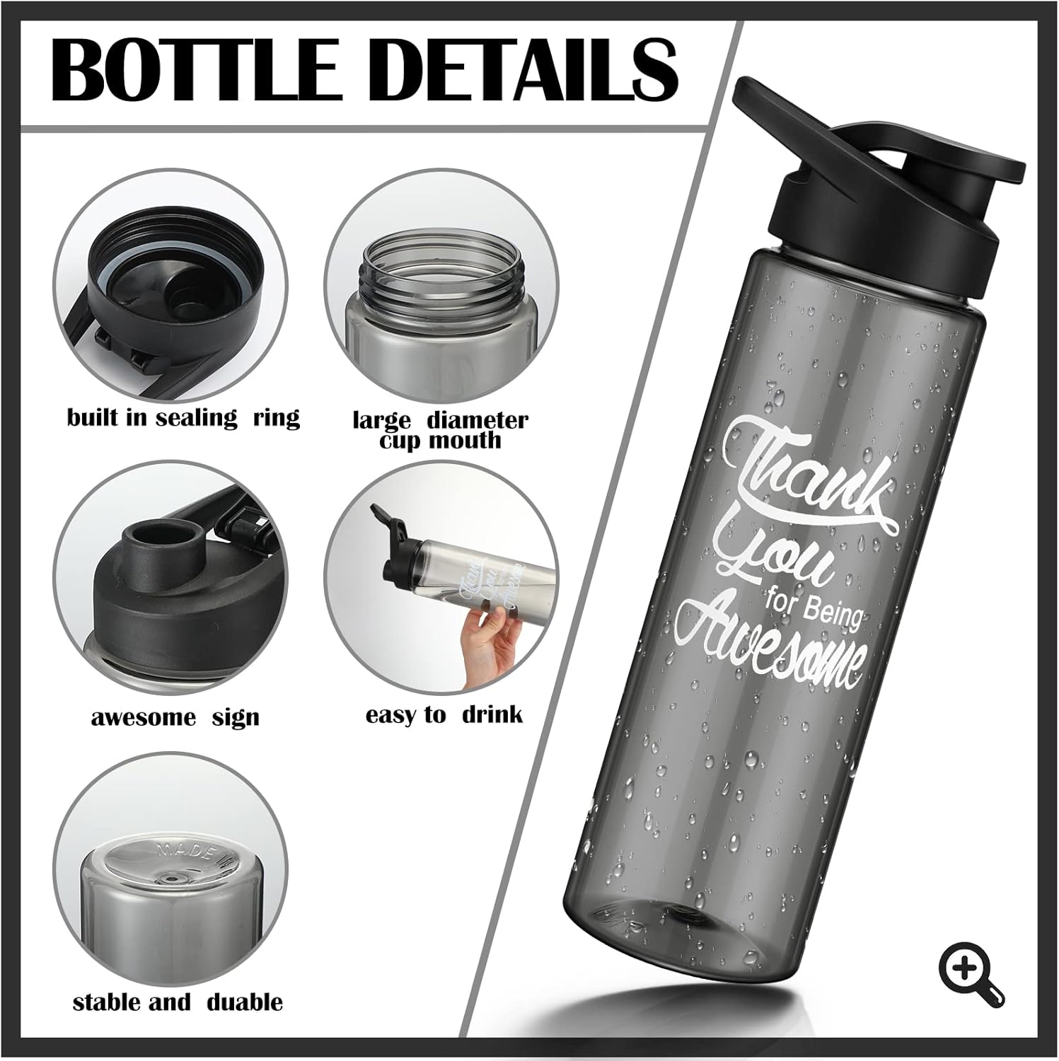 20 unidades de regalos de agradecimiento a los empleados a granel de 24 onzas con texto en inglés “Thank You for Being Awesome – Botella de agua de