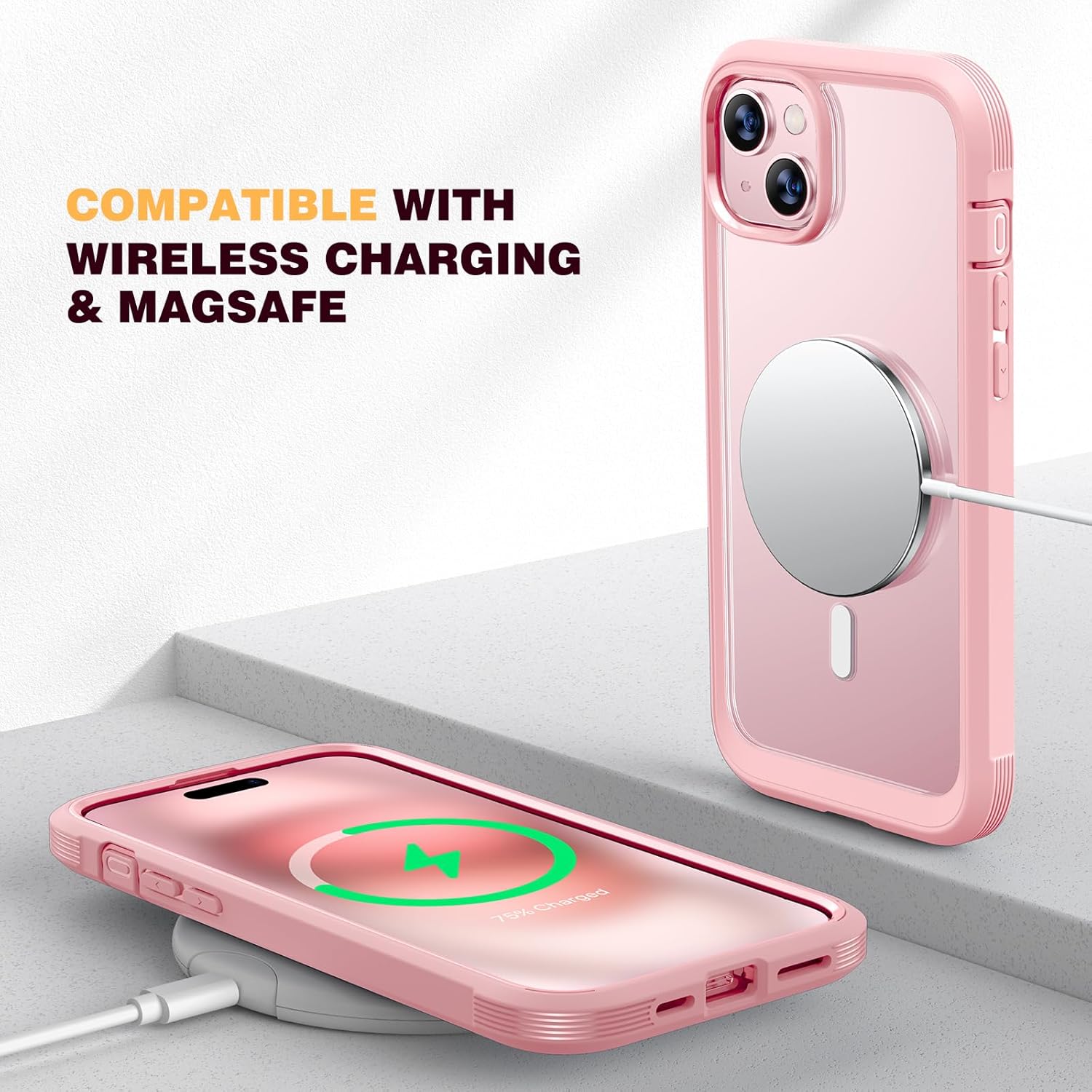 Diaclara Funda diseñada para iPhone 15 Plus de 6.7 pulgadas, compatible con MagSafe, funda magnética resistente de cuerpo completo con protector de