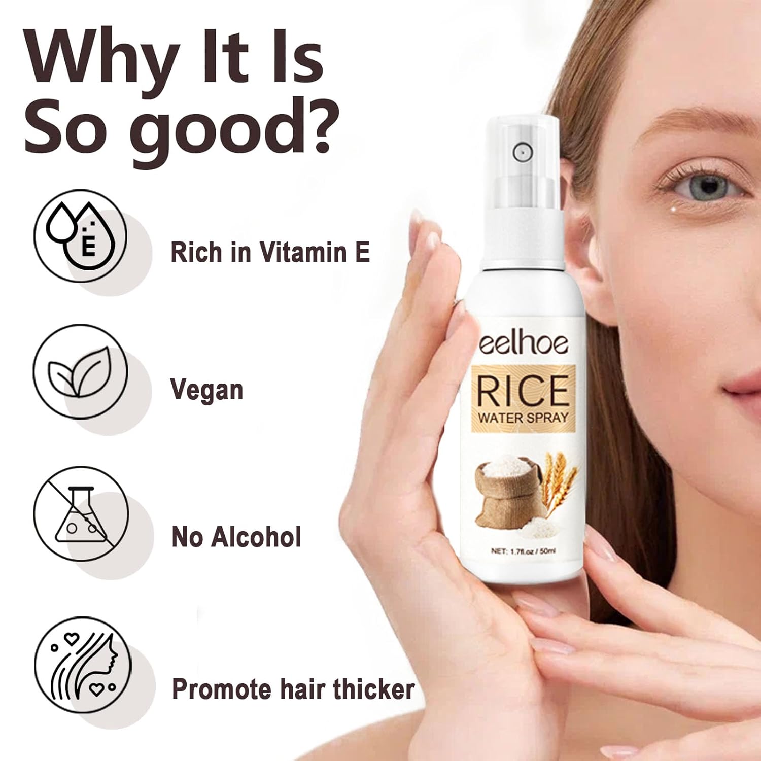 LIESE Agua de arroz para el crecimiento del cabello, suero para el crecimiento del cabello con aceite de romero para mujeres y hombres, spray de
