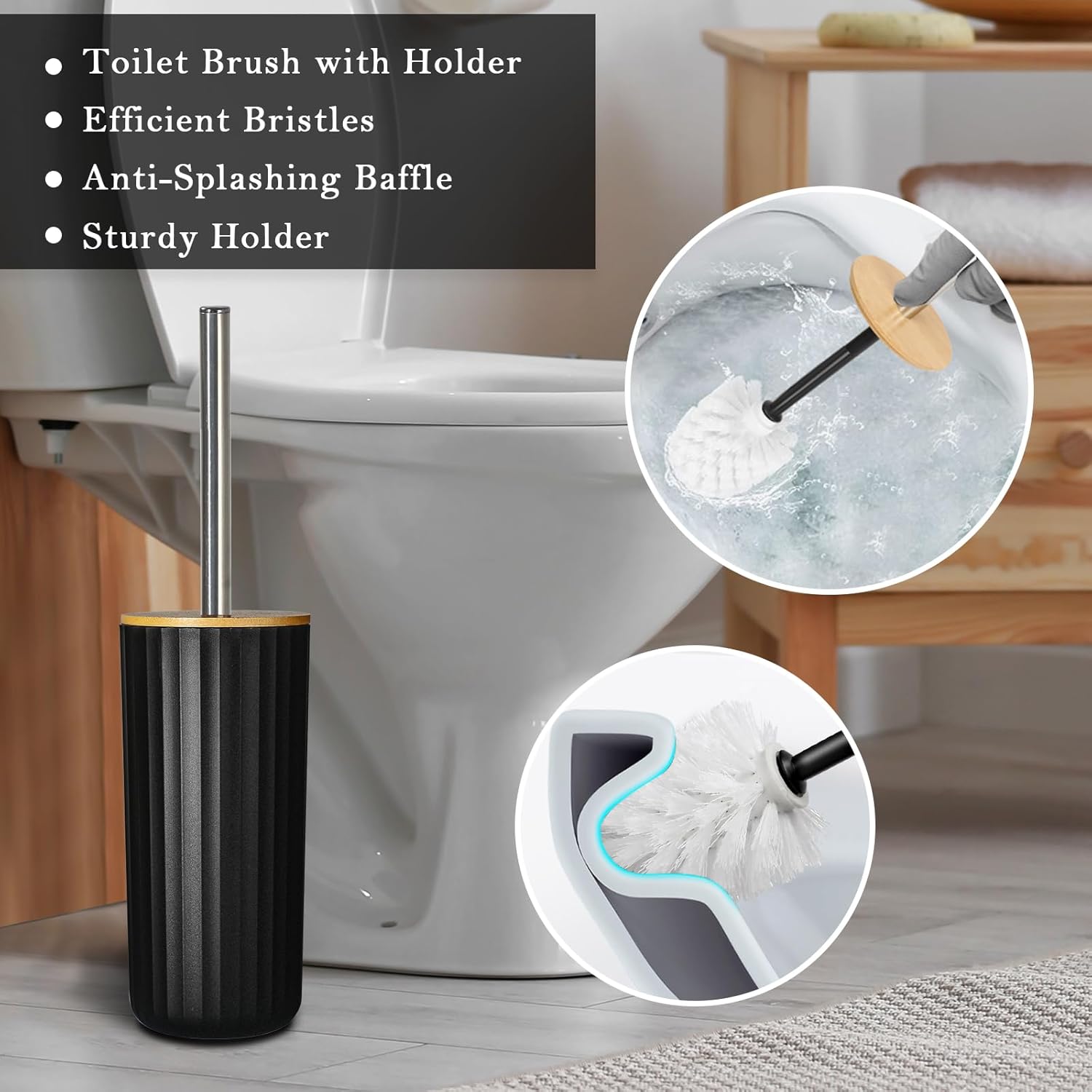 ALPIRIRAL Juego de accesorios de baño negro, juego de 8 piezas de accesorios de baño con basura, dispensador de jabón y soporte para cepillo de