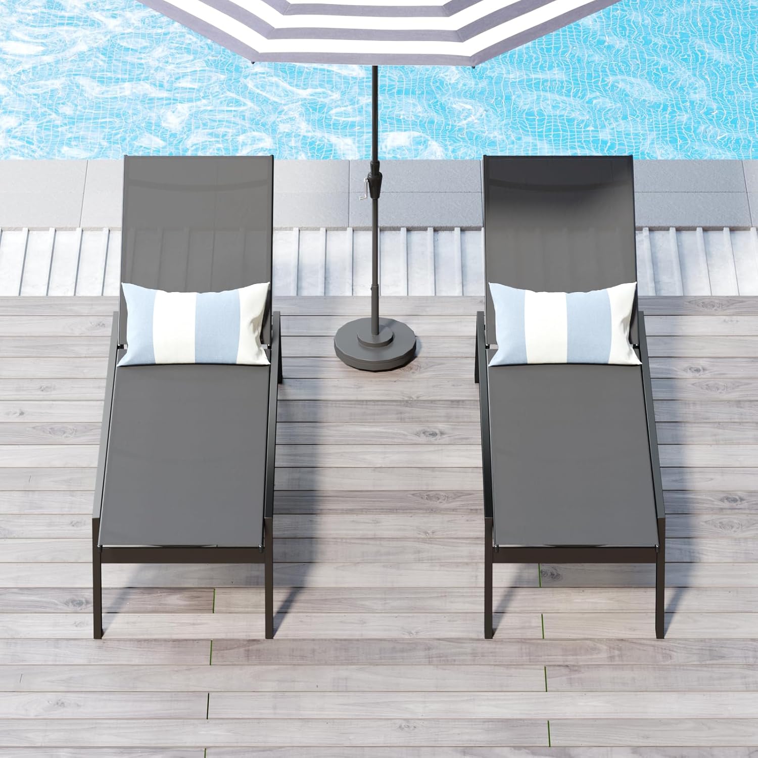 Juego de 2 tumbonas de aluminio para exteriores, sillas reclinables de textileno transpirables para patio, sillón reclinable con 5 respaldos