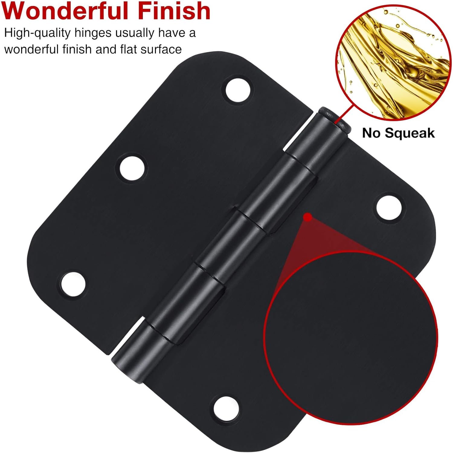 Paquete de 5 bisagras de puerta color negro mate de 3.5 x 3.5 pulgadas, bisagras de puerta interiores de 3 12 pulgadas para puertas, esquinas