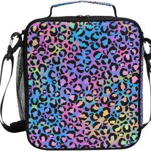 MNSRUU Bolsas de almuerzo para niños y niñas, estudiantes, diseño de leopardo arcoíris, reutilizable, aislada, bolsa de almuerzo organizadora, kit MNSRUU Bolsas de almuerzo para niños y niñas, estudiantes, diseño de leopardo arcoíris, reutilizable, aislada, bolsa de almuerzo organizadora, kit