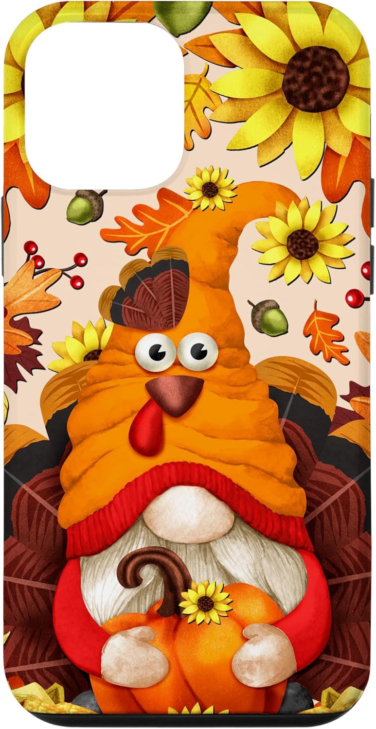 iPhone 12 mini gnomo calabaza pavo para el día de Acción de Gracias lindo otoño caso otoño