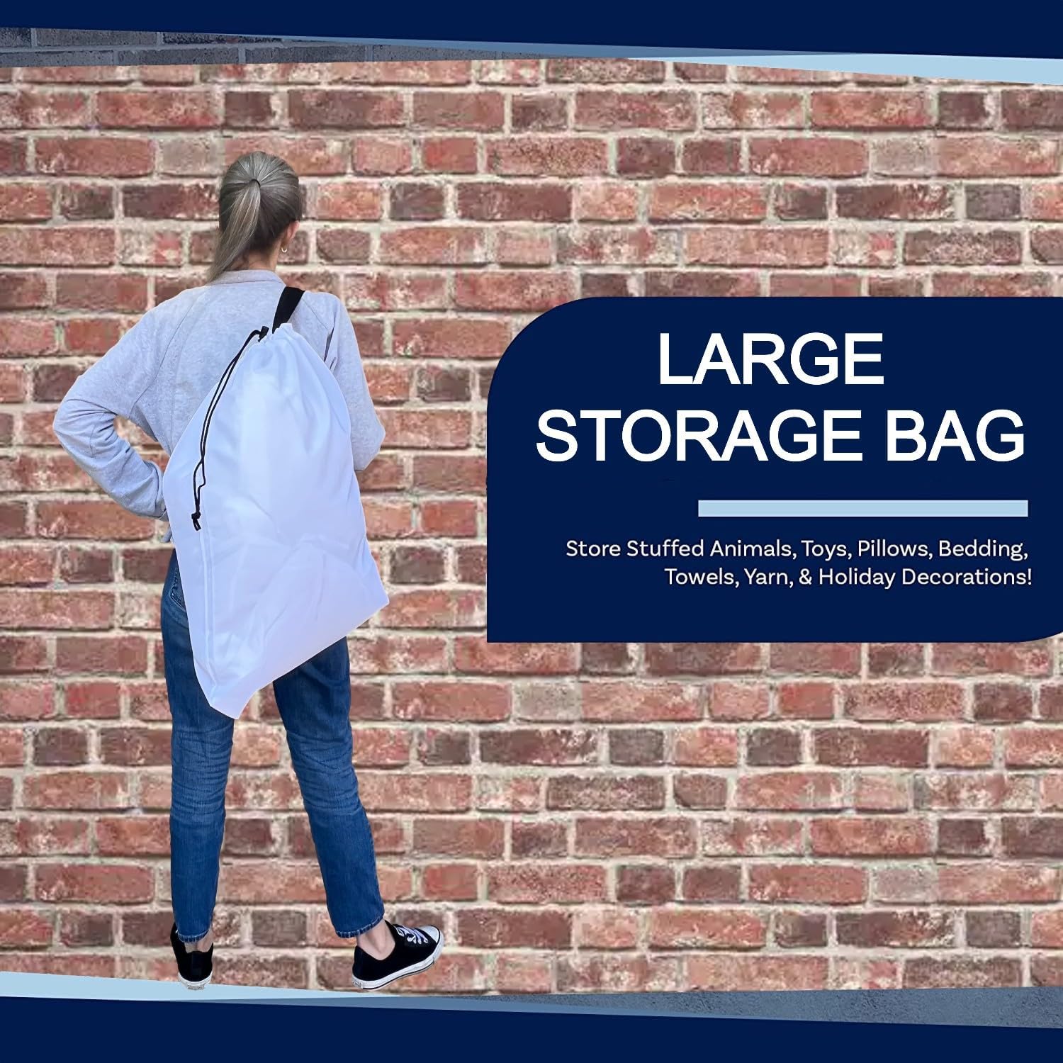 Bolsa de almacenamiento de lavandería resistente con correa para el hombro, 22 x 28 pulgadas, poliéster de 210 denier, soporta 2 cargas o 35 libras,