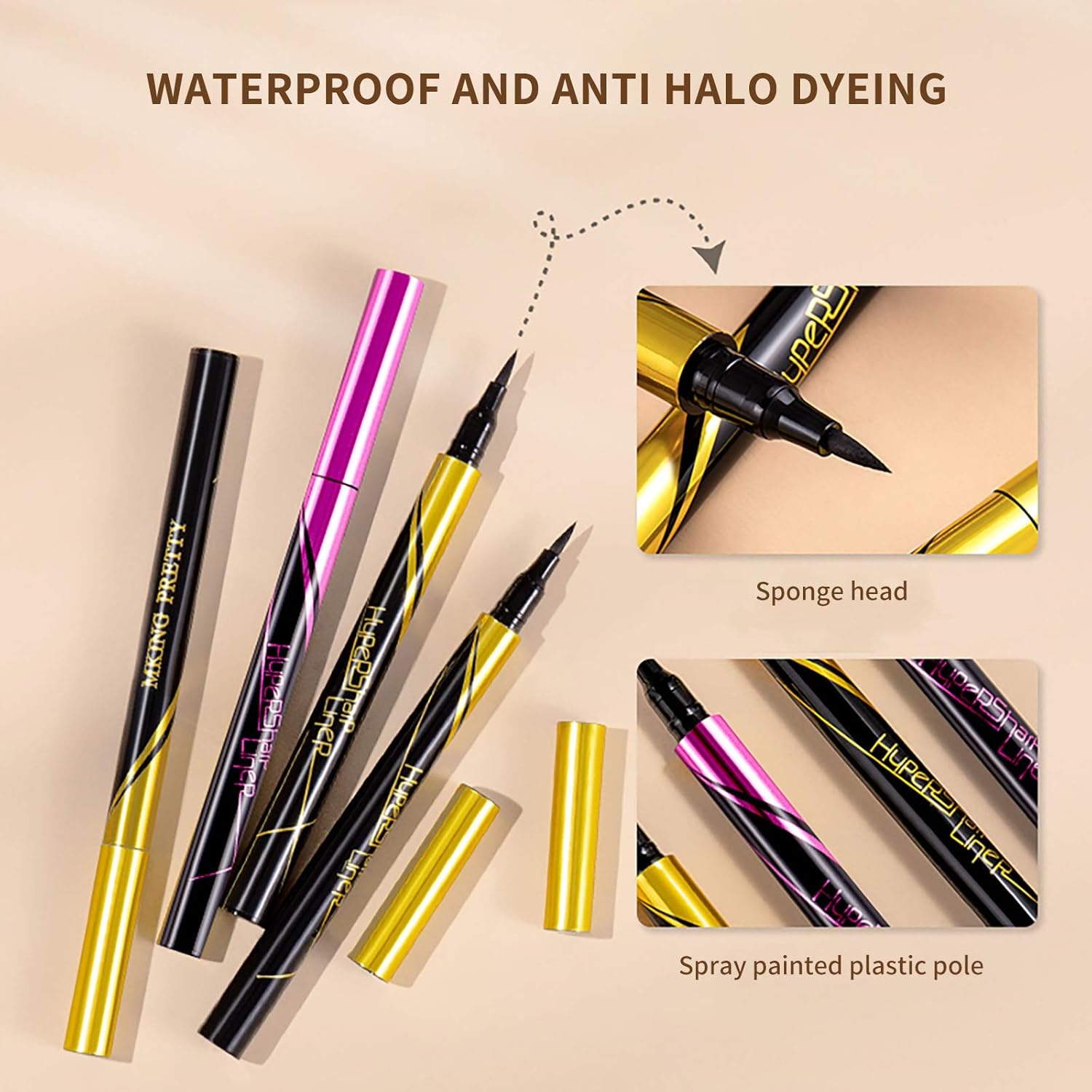 Delineador de ojos negro todo el día, impermeable y a prueba de manchas con punta de fieltro suave, delineador líquido de larga duración con acabado