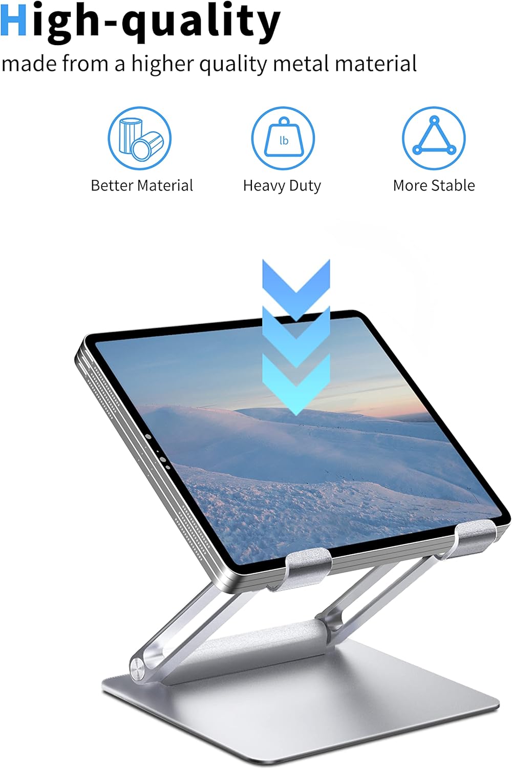 ALASHI Soporte para tablet para escritorio, soporte ajustable multiángulo, diseño ergonómico portátil plegable, elevador de tableta de metal premium