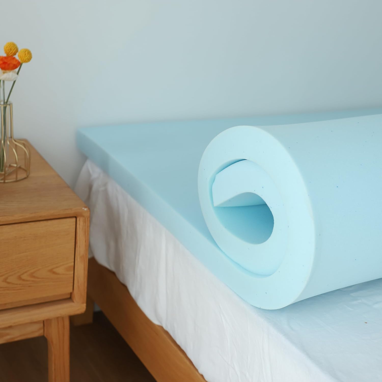 Simple&Opulence Cubrecolchón de espuma viscoelástica de 2 pulgadas, con infusión de gel refrescante para aliviar el dolor de espalda, ventilado y