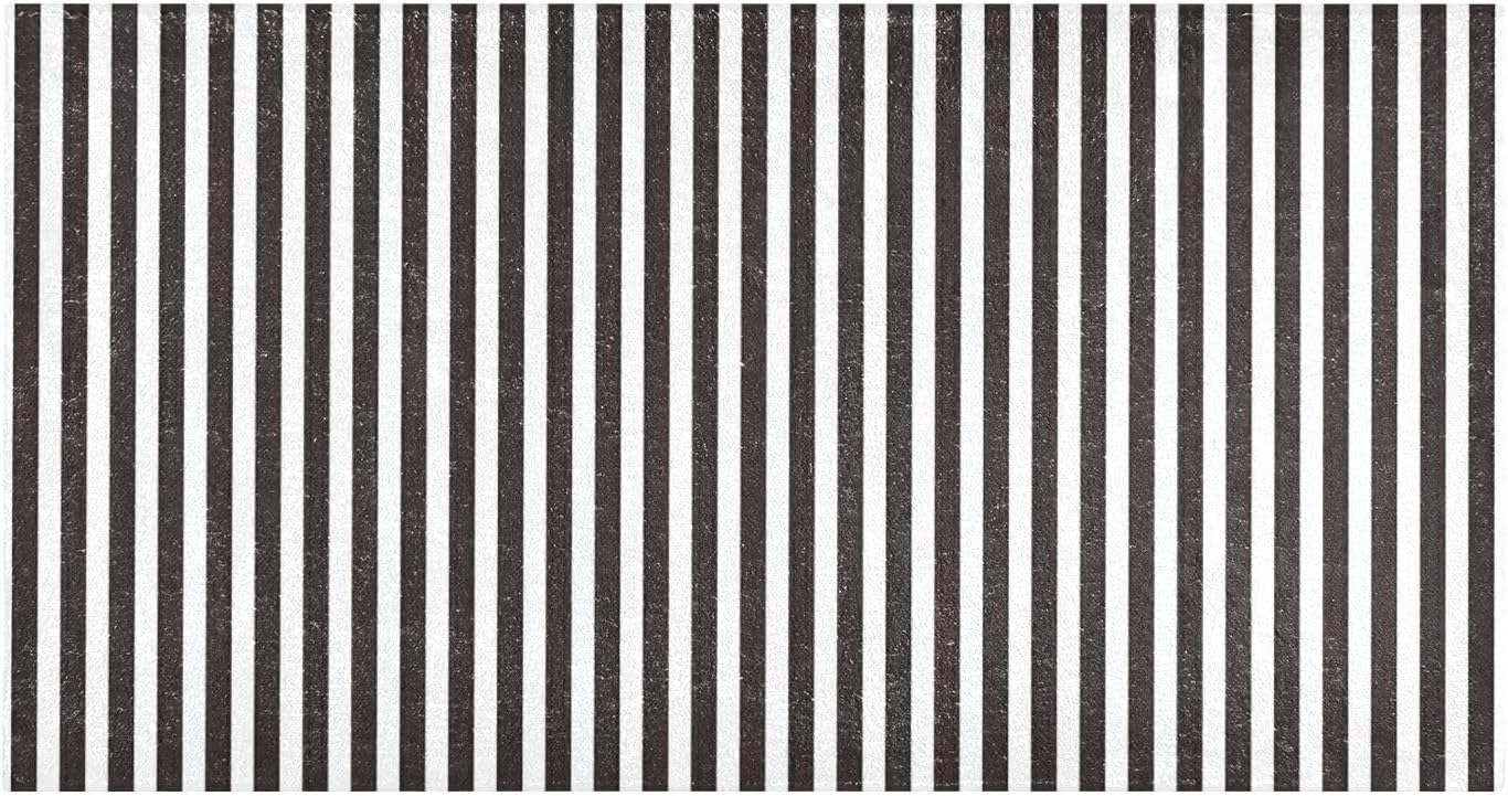 Alfombra de baño de felpa vertical en blanco y negro, alfombra de baño con parte trasera de goma antideslizante, lavable, alfombra de baño