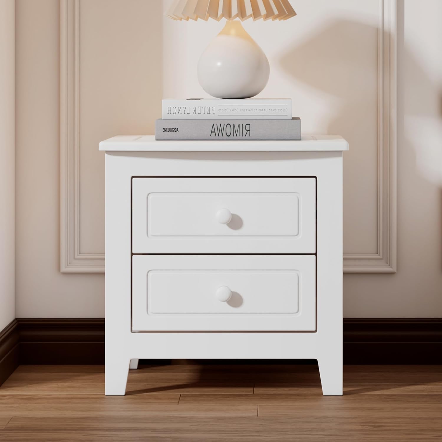JIJIWANG Mesita de noche moderna con 2 cajones, mesa auxiliar con diseño clásico de madera para dormitorio, sala de estar, sofá, entrada, pasillo,