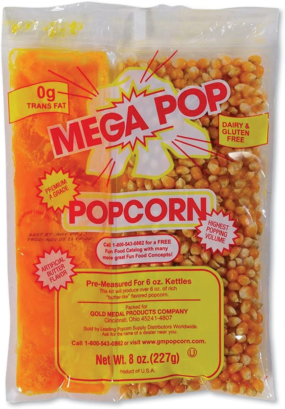 Gold Medal 2611432 Gold Medal Mega Pop – Mantequilla de palomitas de maíz, 8 onzas, 36caja (2836)