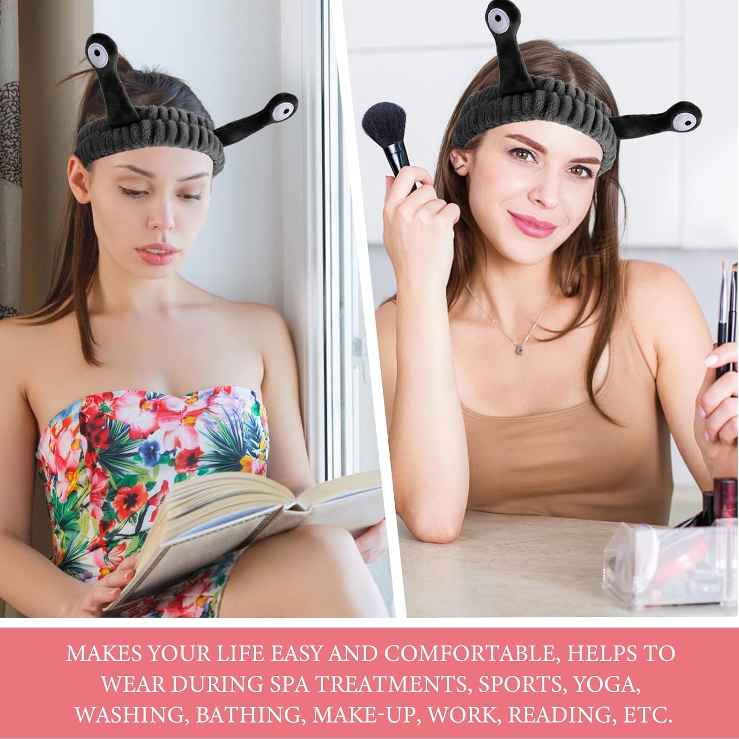 Diadema de spa para maquillaje facial, banda para la cabeza de microfibra suave de forro polar coral para la cabeza, caracol, dibujos animados,