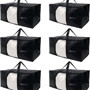 Fixwal Bolsas de mudanza resistentes, paquete de 6, 93 L, color negro, bolsas de almacenamiento con asas resistentes y ventana visible, ahorro de Fixwal Bolsas de mudanza resistentes, paquete de 6, 93 L, color negro, bolsas de almacenamiento con asas resistentes y ventana visible, ahorro de