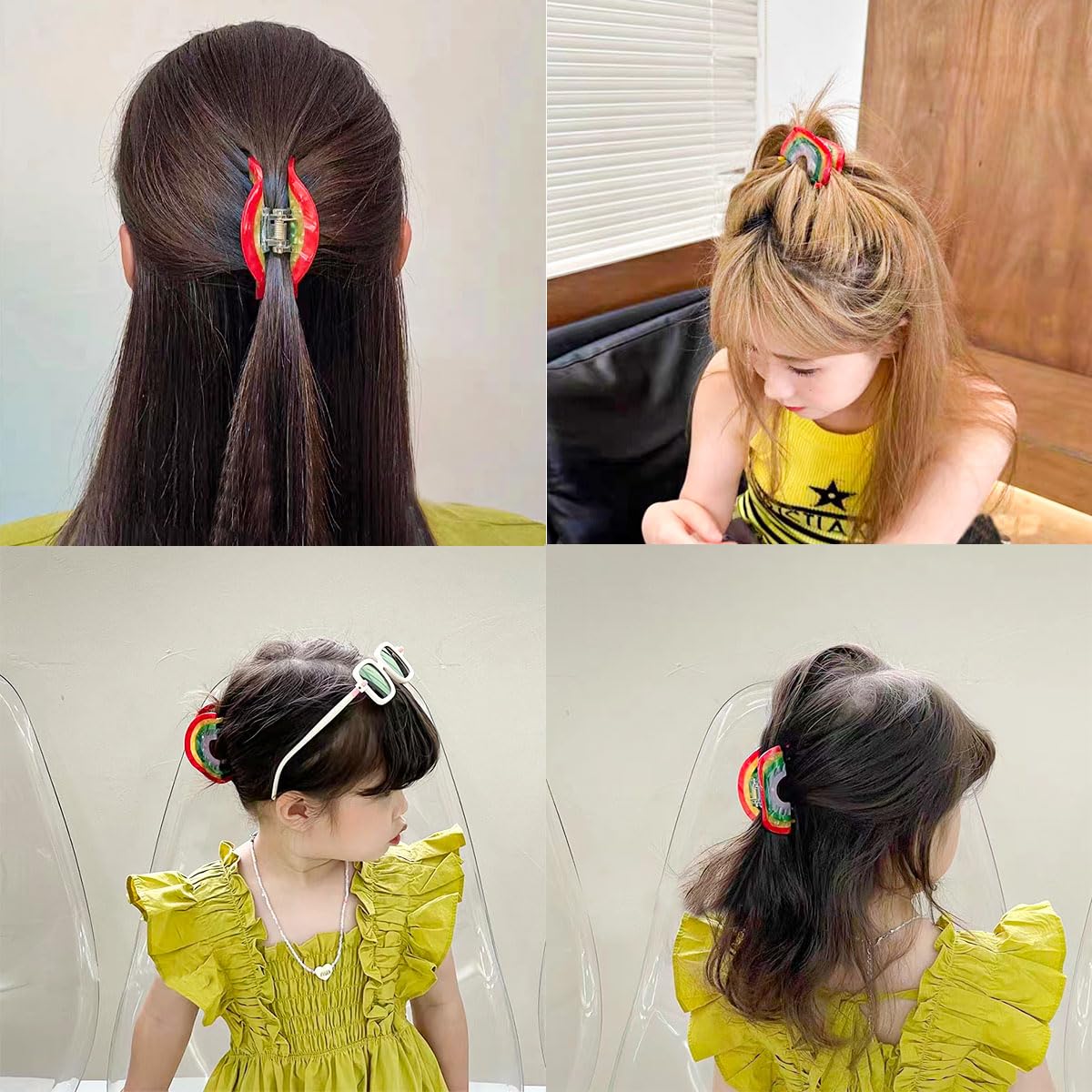 2 pinzas de pelo arcoíris para cabello fino y grueso, pinzas antideslizantes para mandíbula, pinzas de acetato de moda y accesorios para mujeres y