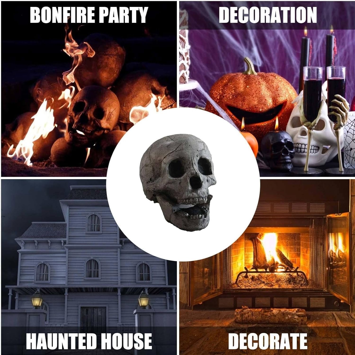 1 decoración de esqueleto de Halloween, resina ignífuga reutilizable para hoguera, chimenea, hoguera, estufa de Halloween, barbacoa, simulación de