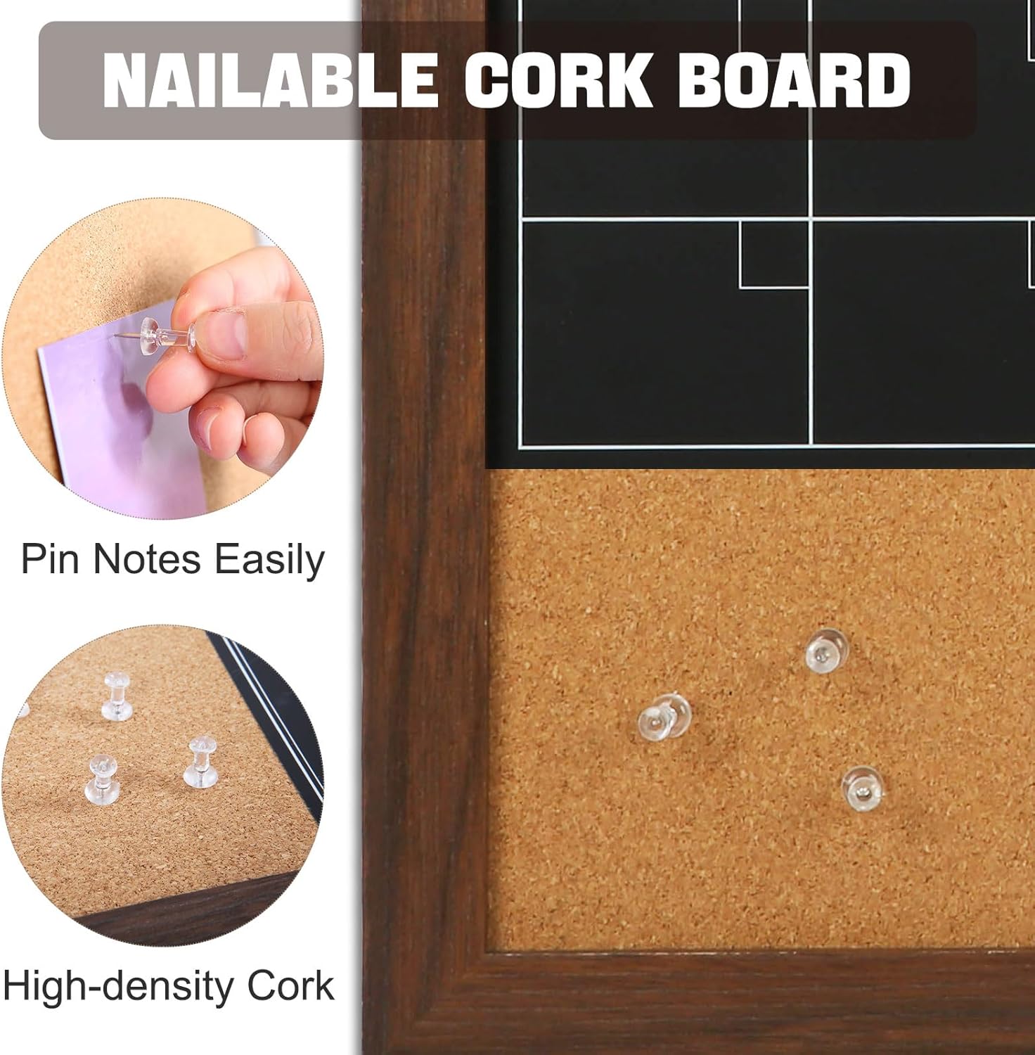 4 THOUGHT Pizarra de pizarra con calendario y corcho, tablero de anuncios de 18 x 24 pulgadas, pizarra magnética para pared, tablero de combinación