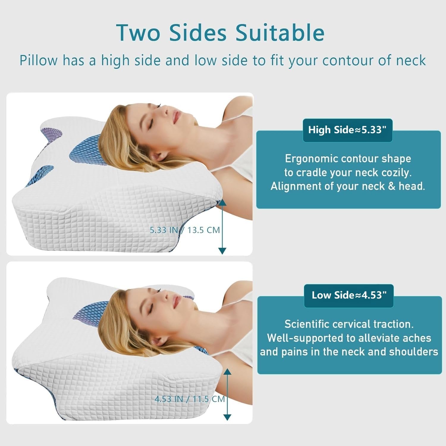 TZZLRLX Almohada cervical para aliviar el dolor, almohada cervical para soporte de cuello y hombros, almohada ergonómica de espuma viscoelástica