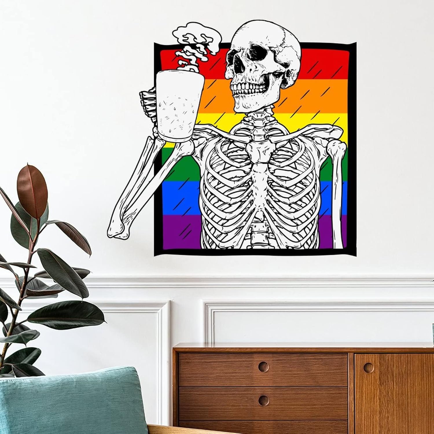 Calcomanías de pared para beber café, calavera LGBT, calcomanía para pared, diseño de orgullo arcoíris, lesbianas, gay, LGBTQ, calcomanías de vinilo