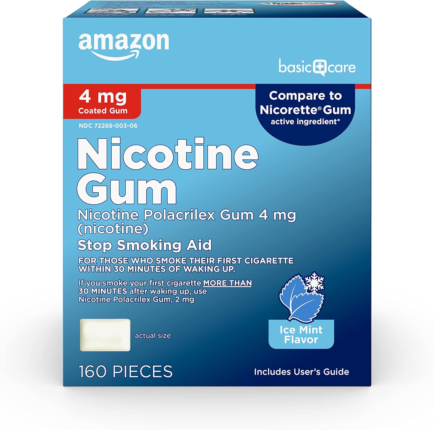 Tienda Basic Care – Goma de mascar con recubrimiento, de nicotina polacrilex (4 mg de nicotina), ayuda para dejar de fumar, 160 unidades, sabor