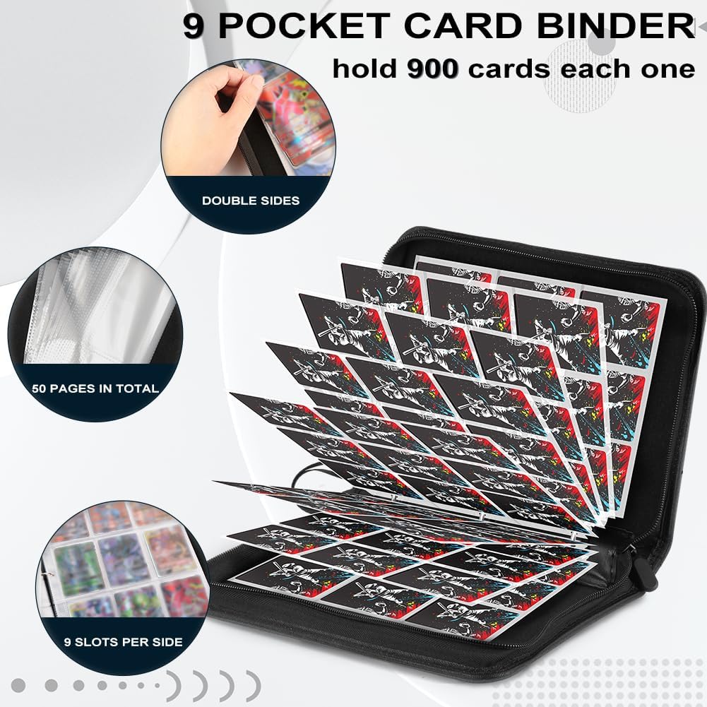 Libro de tarjetas con mangas, carpeta de álbum de tarjetas intercambiables de 9 bolsillos, carpeta de tarjetas de béisbol de 900 bolsillos para
