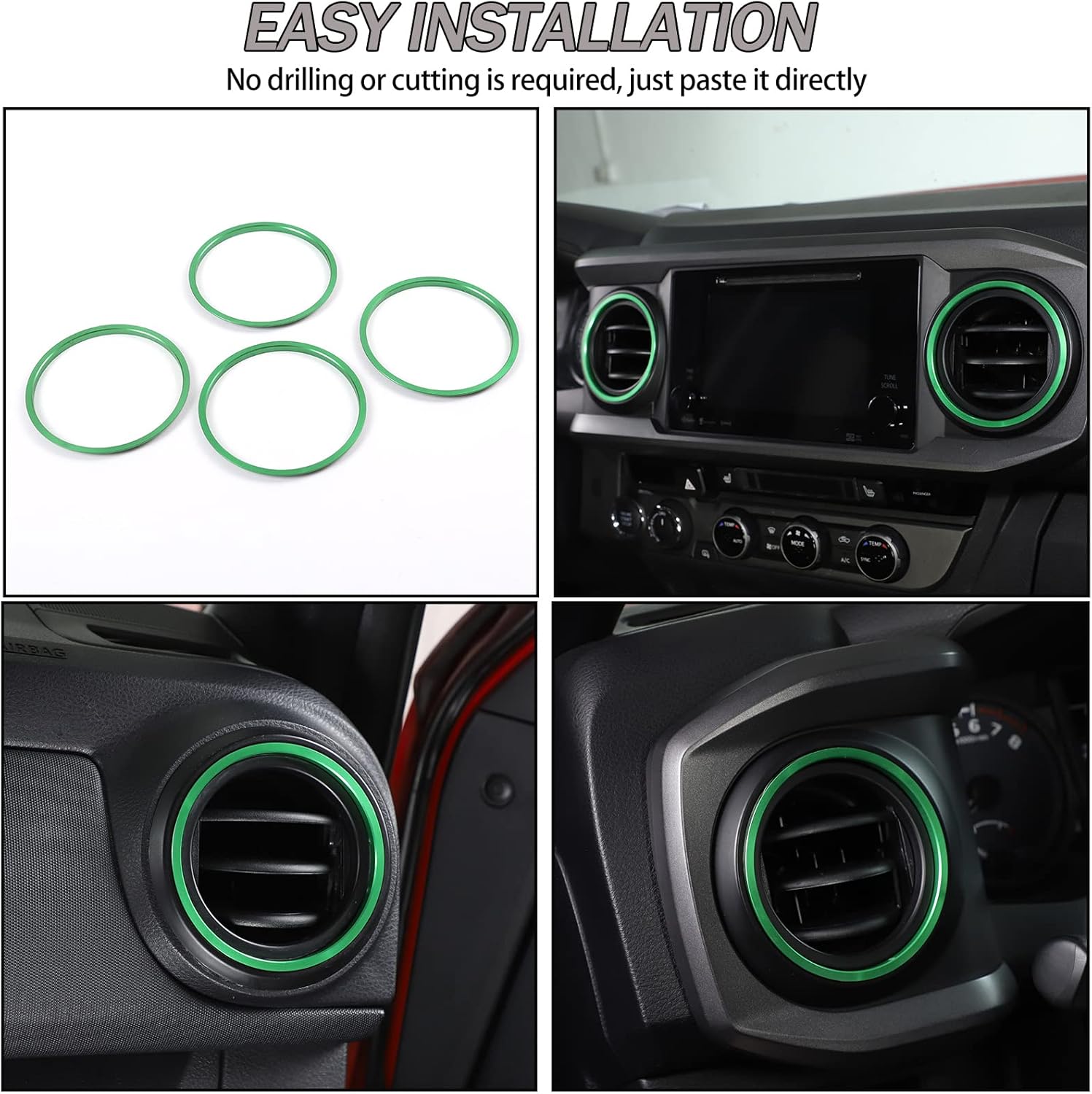 Adhesivos decorativos de anillo exterior de ventilación de salida de CA para consola, compatible con Toyota Tacoma 2016-2021, calcomanías