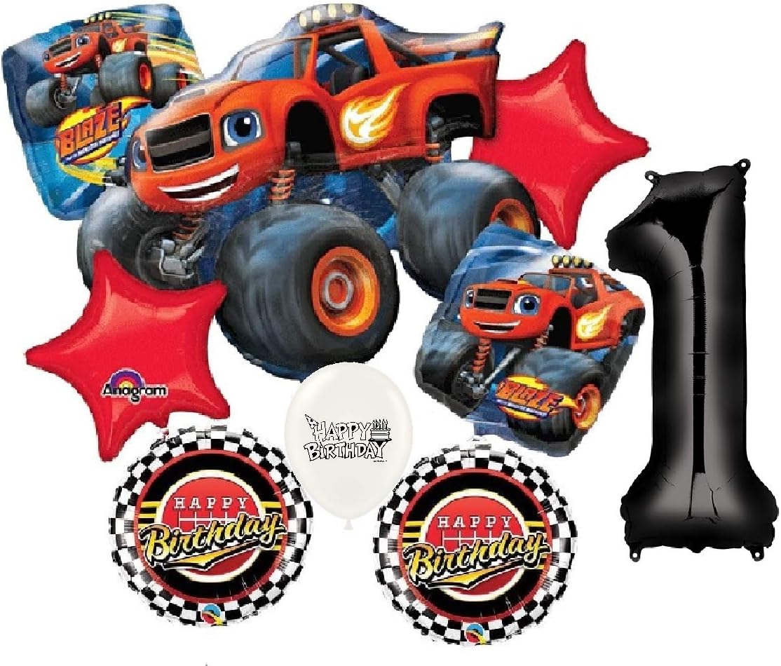 Combined Brands Blaze and the Monster Machines – Kit de decoración de globos de cumpleaños con opción negra del número 1-9 (primer cumpleaños)