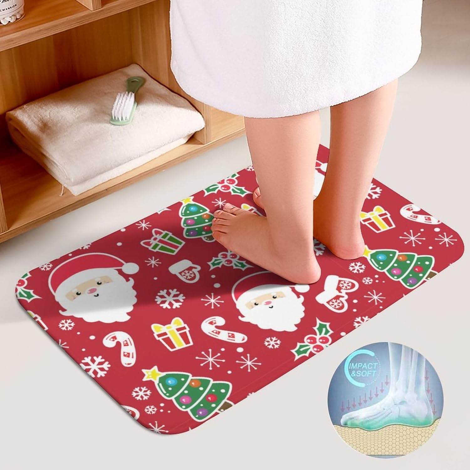 Juego de 3 alfombras de baño con diseño de árbol de Navidad de Papá Noel, antideslizantes, lavables, absorbentes, de secado rápido, en forma de U,