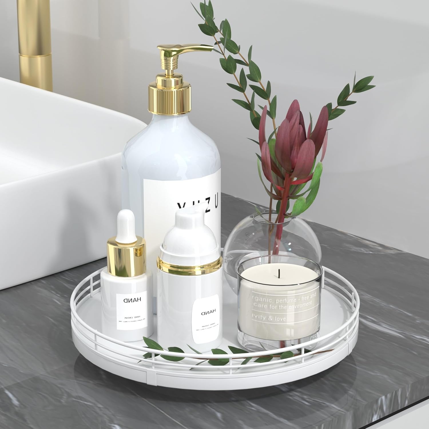 Bandeja de baño de madera de roble de 9 pulgadas para mostrador, bandeja de tocador para perfumes, loción, velas, maquillaje, joyería, fregadero,