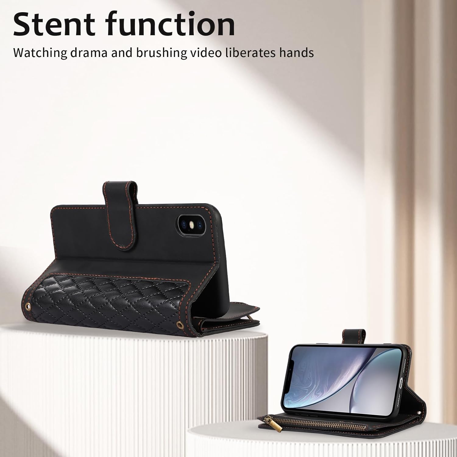 Asuwish Funda de teléfono para iPhone Xs X 10 10s Funda tipo cartera con protector de pantalla de vidrio templado y correa para la muñeca con