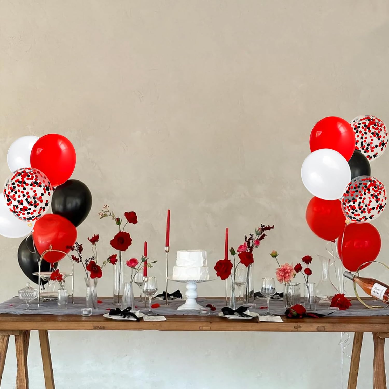 68 globos de látex rojos, negros y blancos de 12 pulgadas con globos de confeti negro y rojo para cumpleaños, bodas, baby shower, fiesta de tarjetas