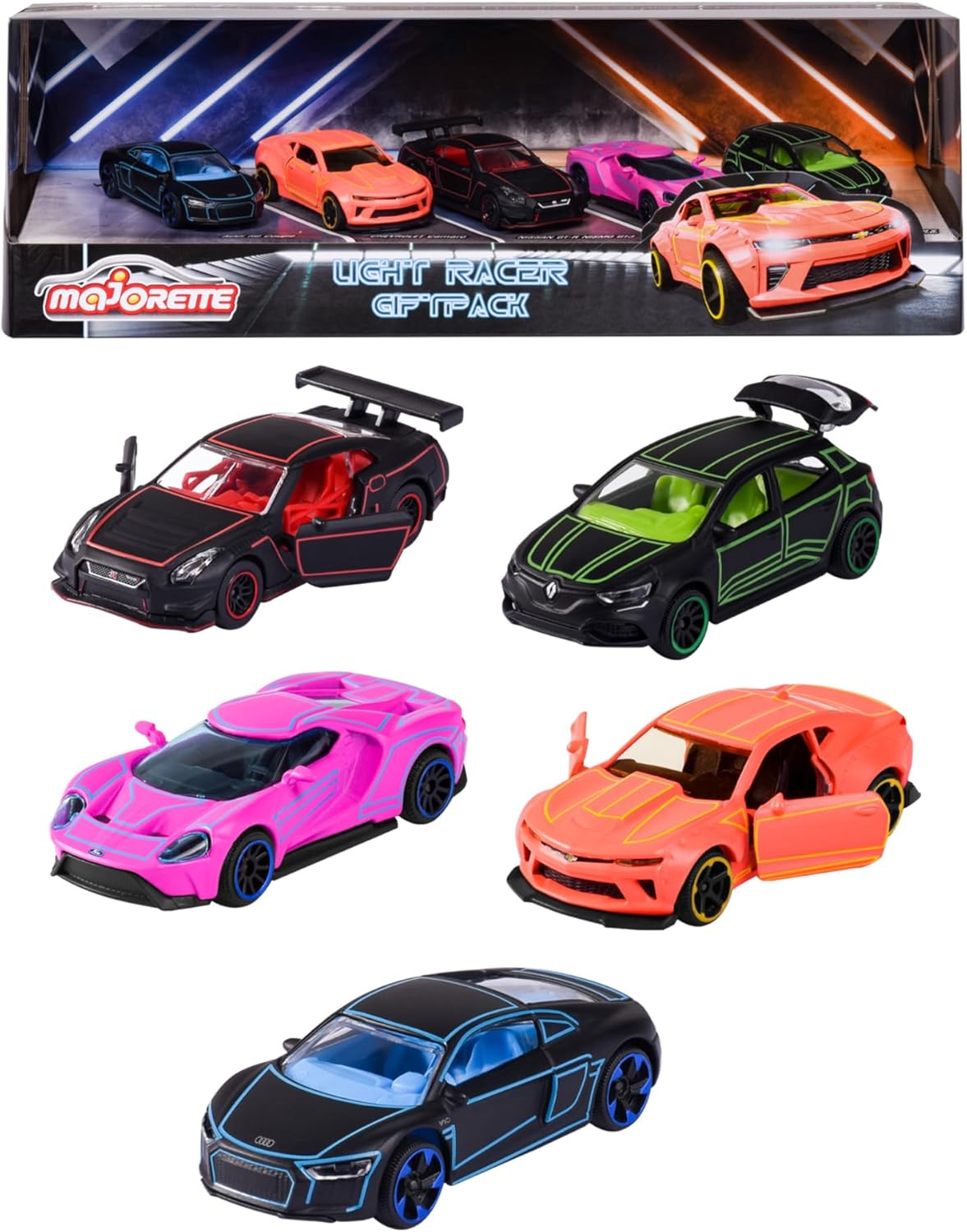 Majorette 212053179 – Paquete de regalo Light Racer (2023), 5 piezas, modelo 164 fundido a troquel
