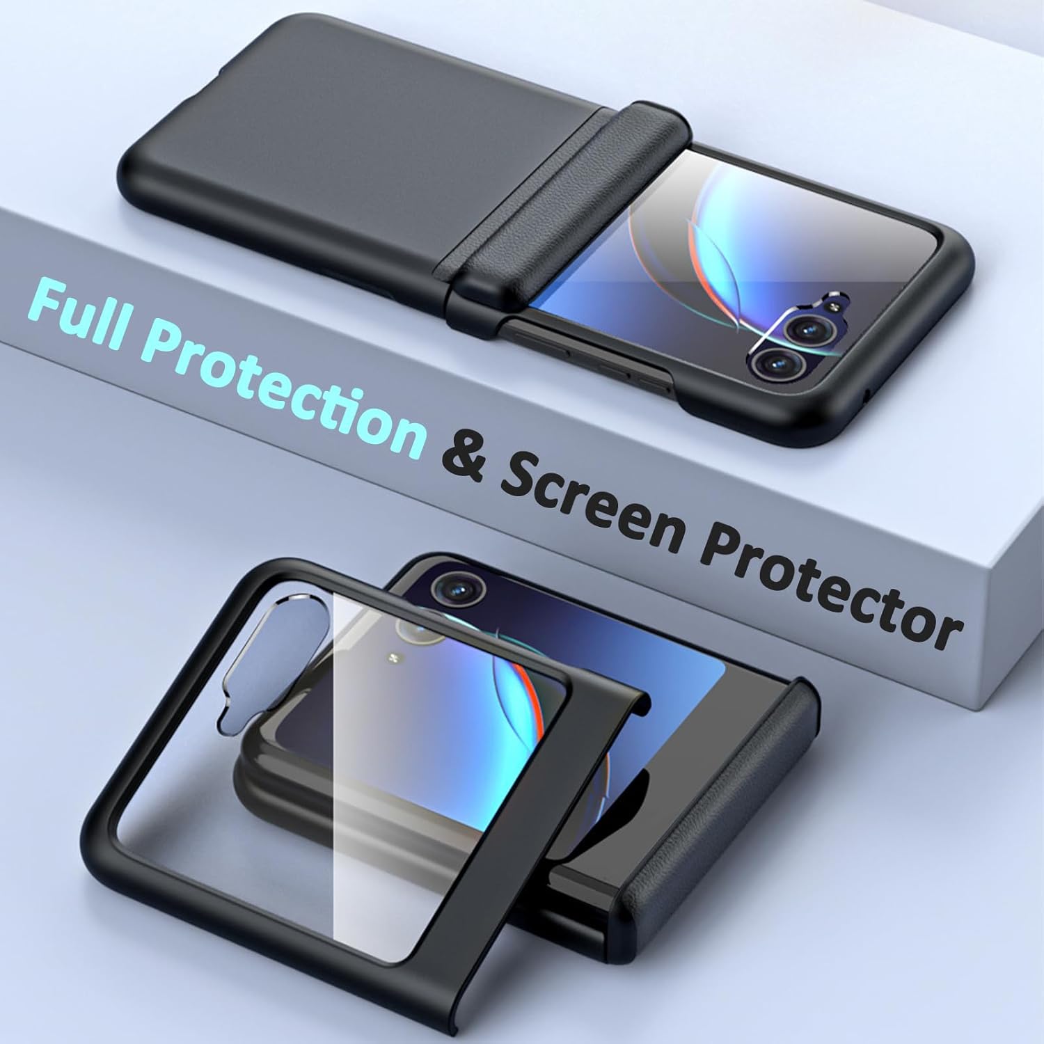 NINKI Funda con tapa compatible con Motorola Razr Plus 2023 con protector de pantalla, transparente para Motorola Razr 40 Ultra, funda protectora a