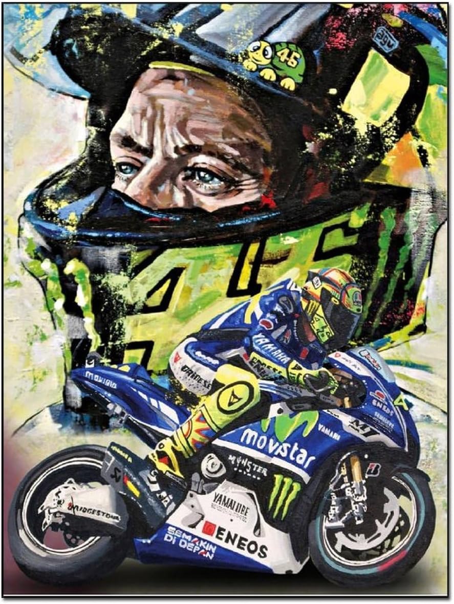 AAHARYA Valentino Rossi – Póster artístico famoso corredor de motociclismo, decoración de pared (10), pintura en lienzo, póster de arte de pared